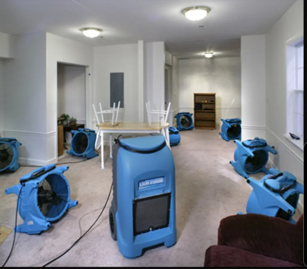 Air movers and dehumidifier setup for Water Damage Restoration in Lafayette